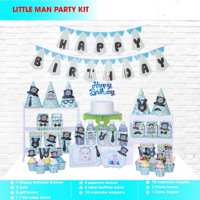 Set phụ kiện trang trí sinh nhật để bàn dễ thương cho bé trai baby boy