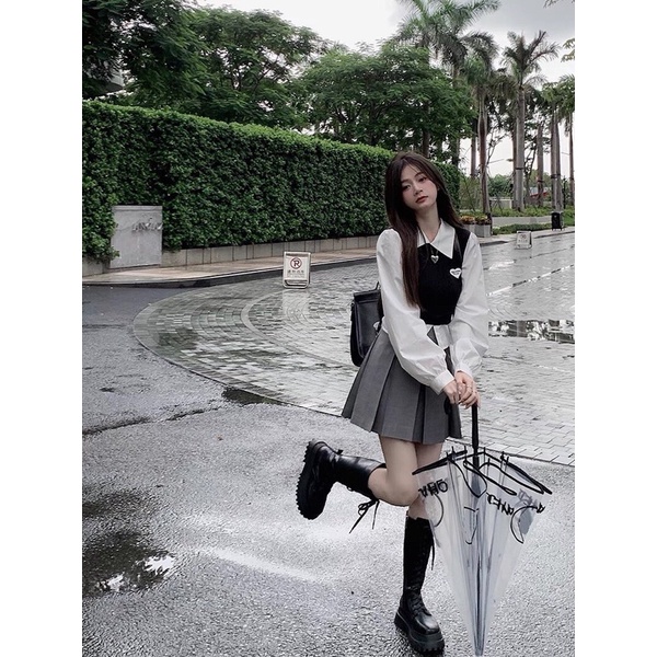 SET SƠ MI PHỐI GILE CHÂN VÁY XẾP LY