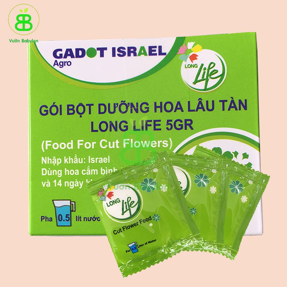 Hộp 10 gói  Bột Pha Nước Cắm Hoa Tươi Lâu Long Life - Thuốc Dưỡng Hoa Lâu Tàn, Không Thối Nước