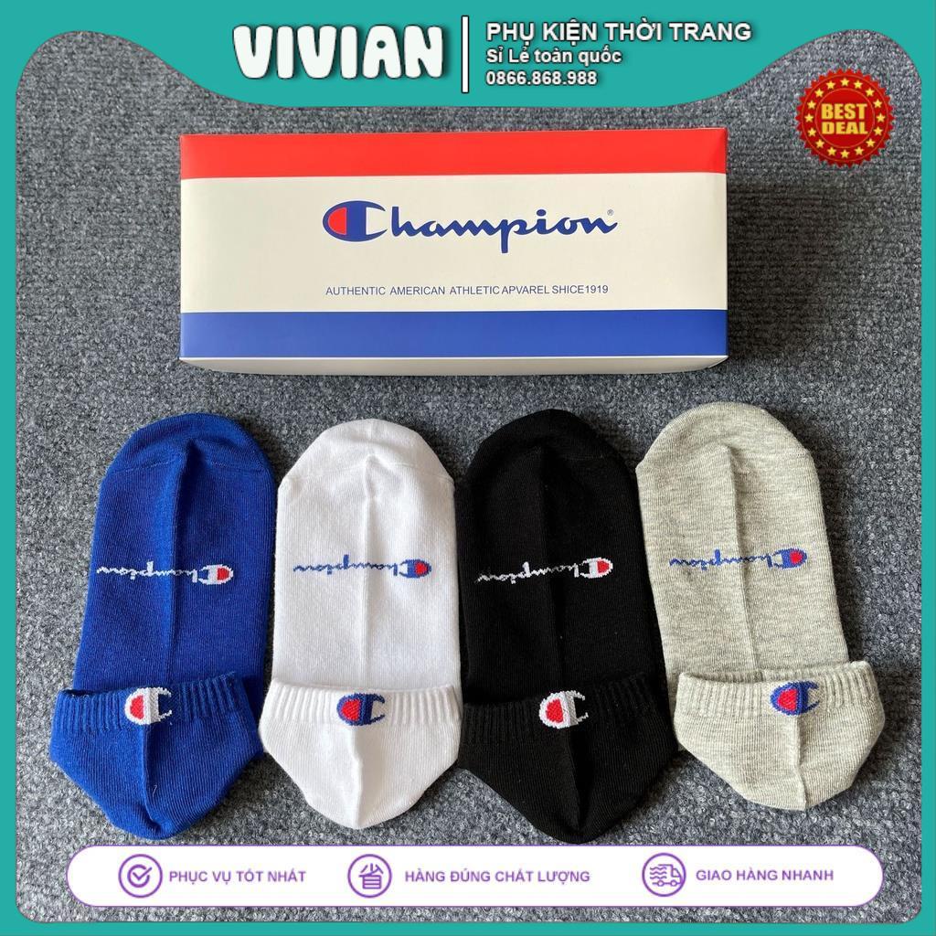 Vớ Ngắn Cổ Chapion 🎁HỘP 4 ĐÔI🎁 Tất Ngắn Cổ vô địch mùa xuân và mùa hè, dệt kim cao cấp, Quà Tặng Đóng Hộp