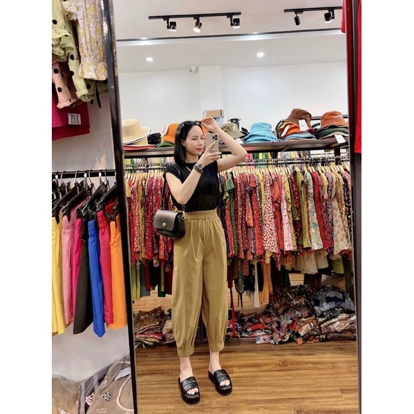 Quần baggy thô giấy lụa cạp chun ống xếp ly hàng Qccc l1 túi zip