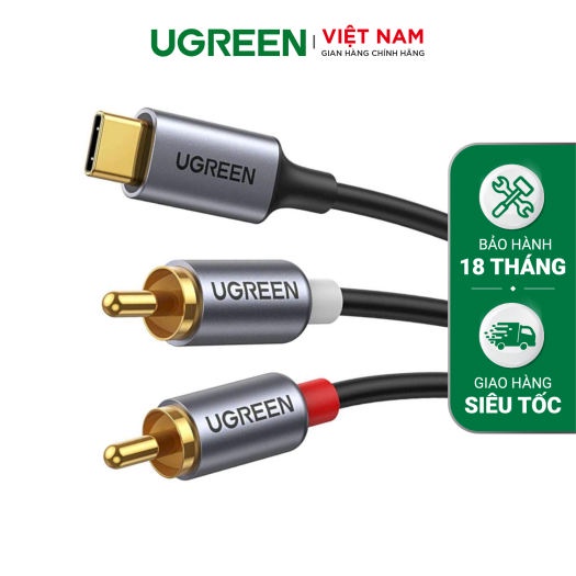 Cáp chuyển Type C sang RCA UGREEN 20193 Đầu tiếp xúc mạ vàng dài 1.5m - Hàng phân phối chính hãng