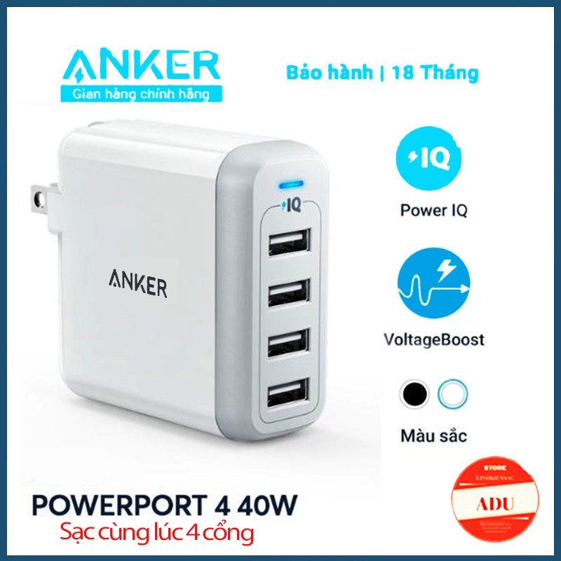Cốc Sạc ANKER PowerPort 4 Cổng 40W Chính Hãng Có Power IQ