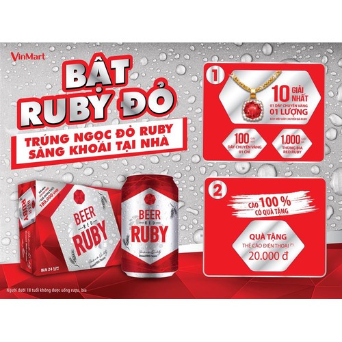 HÙNG BIA RED RUBY 24 LON X 330ML BẬT RUBY ĐỎ TRÚNG NGỌC ĐỎ RUBY