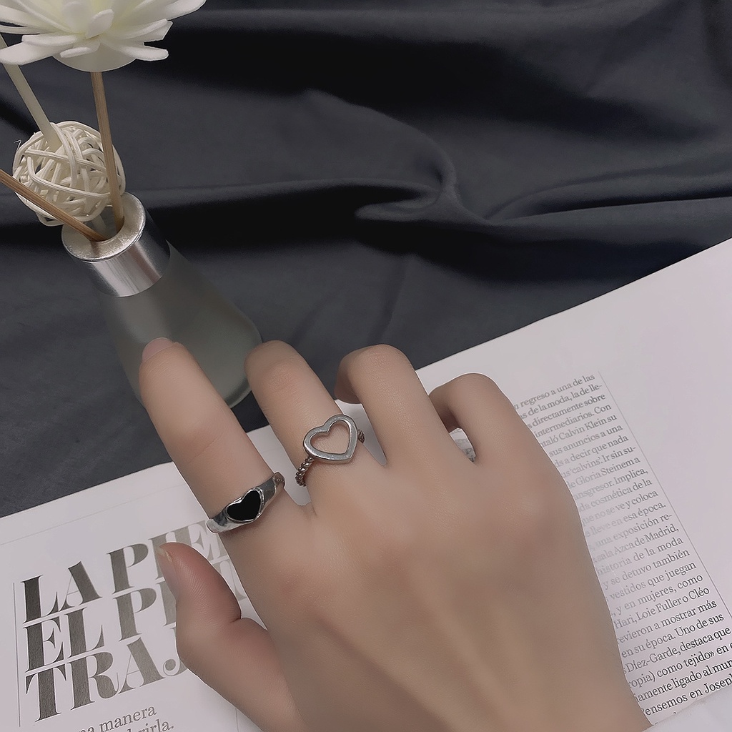 Nhẫn Hình Trái Tim Hở Màu Đen Điều Chỉnh Được Thiết Kế Đơn Giản Cho Nam Và Nữ 22790