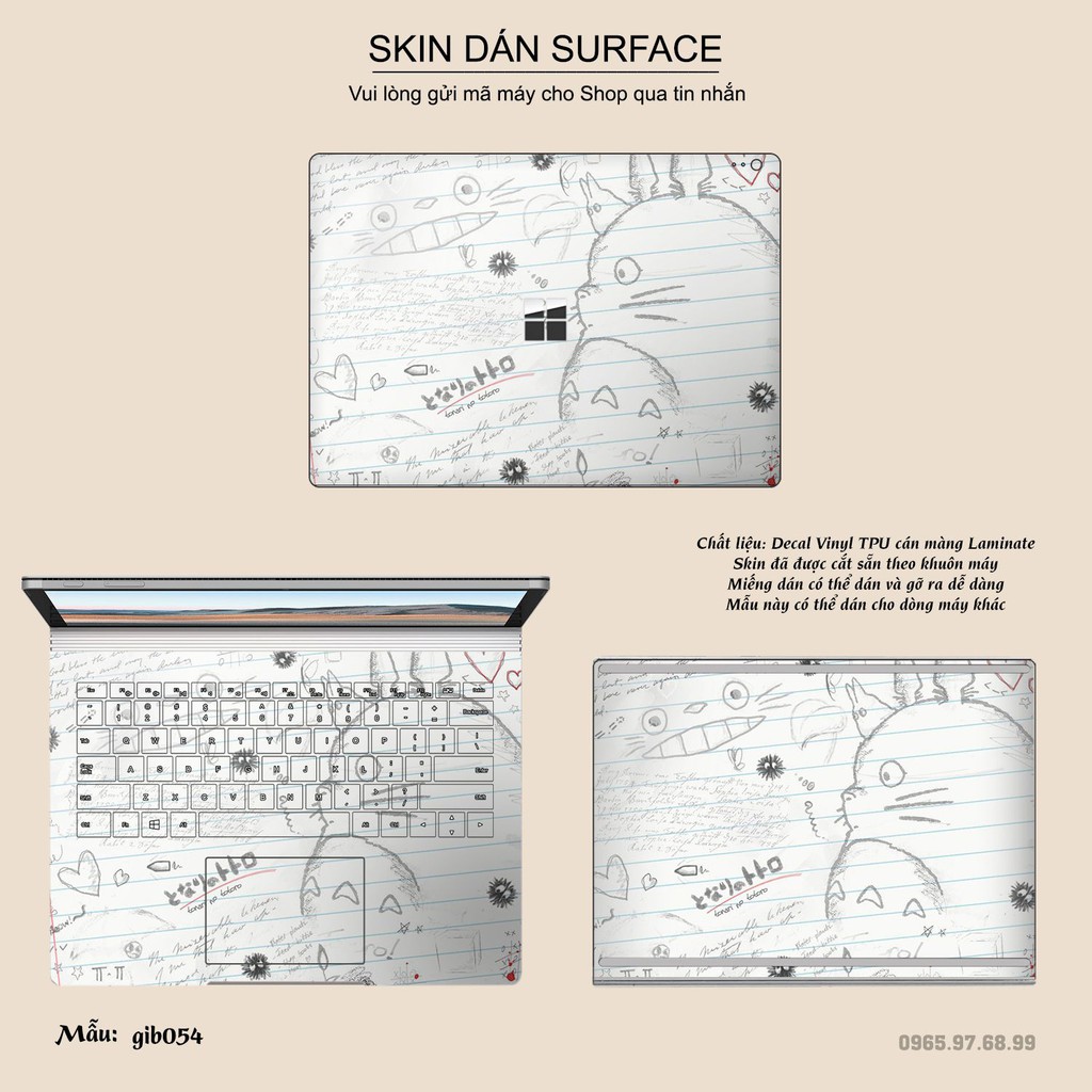 Miếng dán Skin bảo vệ mặt lưng Surface Pro 2/ Pro 3/ Pro 4/ Pro 5/ Pro 6/Pro 7/Pro X / Surface Go /Book in hình sưu tầm