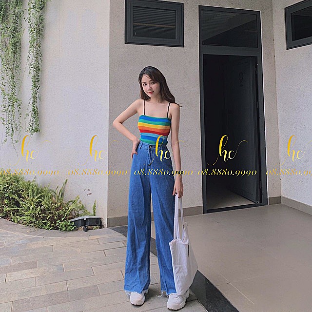 Áo 2 dây kẻ màu sắc cầu vồng nổi bật (rainbow) chất thun cotton siêu xinh Freesize 35-55kg