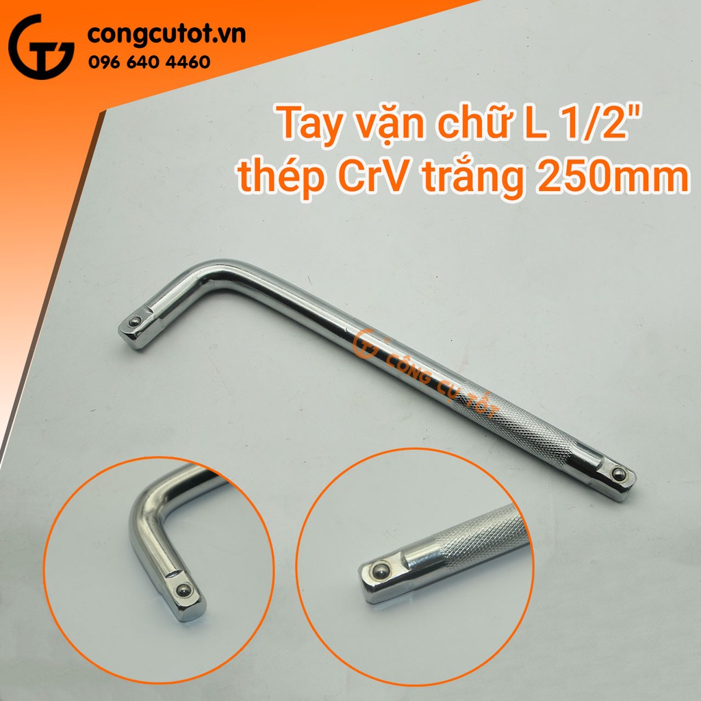 Tay vặn chữ L 1/2&quot; thép CrV trắng 250mm