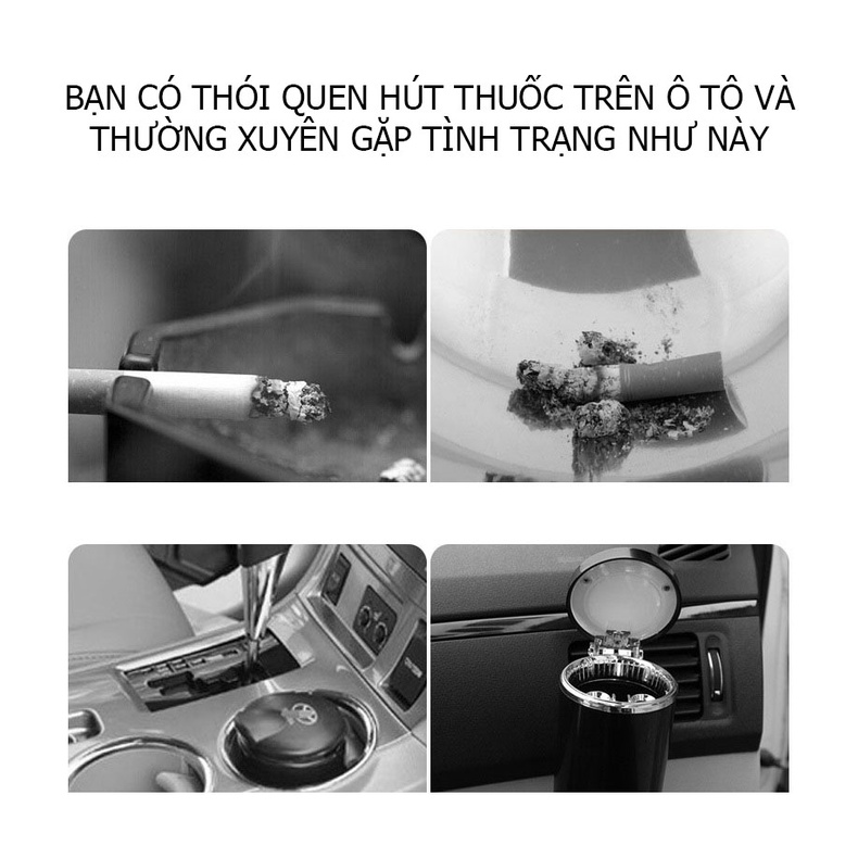 Gạt Tàn Thuốc Lá Trên Ô Tô Có Đèn Led Tiện Lợi Đế Chống Cháy Cao Cấp