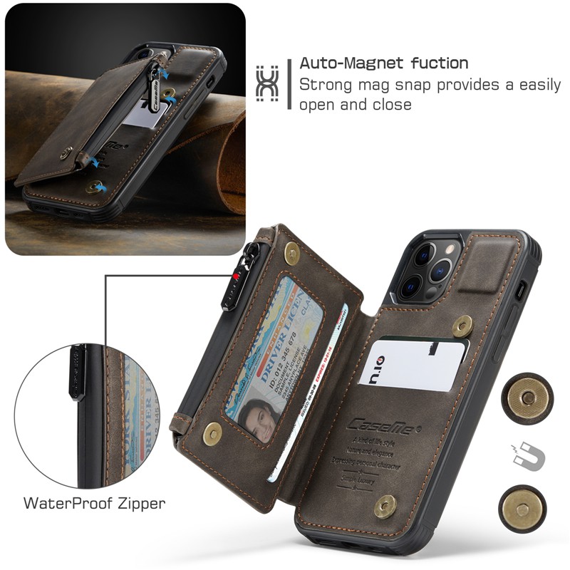 Iphone 12 / 12 Pro / 12 Pro Max / 12 Mini Retro Card Slots Flip PU Leather Matte Phone Case