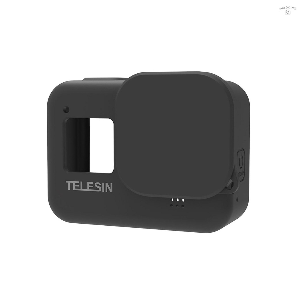 TELESIN Vỏ Silicon Cao Su Bảo Vệ Ống Kính Máy Ảnh Kèm Dây Đeo Cho Gopro Hero 8