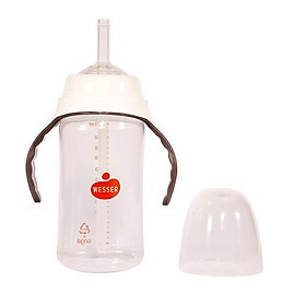 (MẪU MỚI MÀU CAM) BÌNH SỮA PP WESSER CỔ RỘNG 260ML/ CỔ RỘNG 260ML CÓ ỐNG HÚT