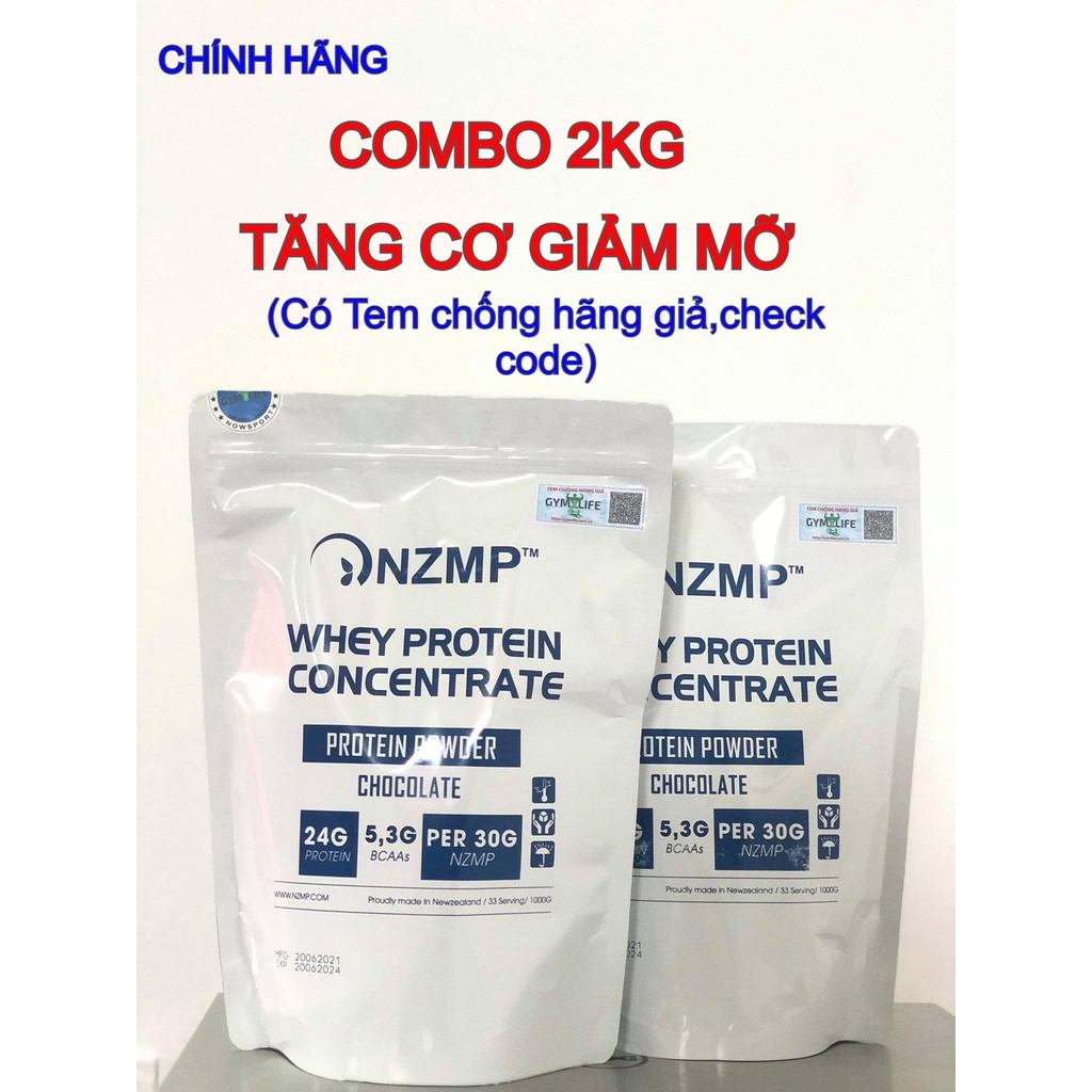 [ CHÍNH HÃNG  ] COMBO 2KG WHEY PROTEIN CONCENTRATE 80% NZMP - Tăng Cơ Giảm Mỡ