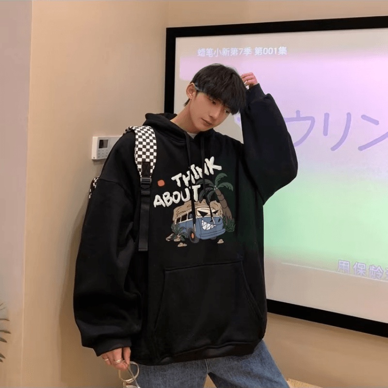 Áo Hoodie Thể Thao Dáng Rộng In Chữ Thời Trang Nhật Bản Giản Dị Dành Cho Nam
