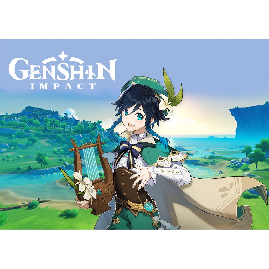 Poster nhân vật game Genshin Impact, Background Bờ biển Flacon, Khổ A3 Tùy Chon Full nhân vật, Màu đẹp