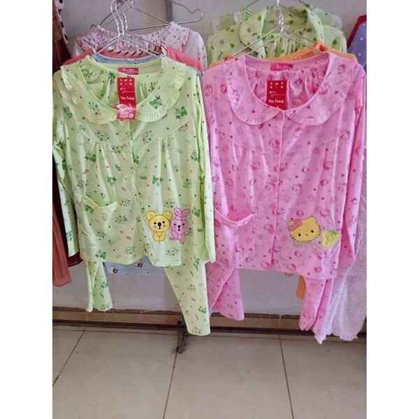 Bộ sau sinh cotton khuy giữa