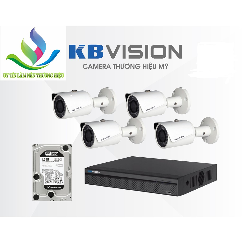 Trọn bộ 4 camera an ninh Kbvision Mỹ hỗ trợ lắp đặt