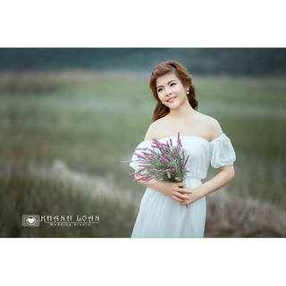 Đầm maxi trắng tay con