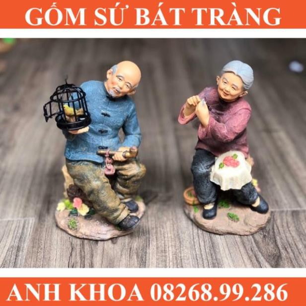 Tượng ông chơi chim bà may vá - Gốm sứ Bát Tràng Anh Khoa