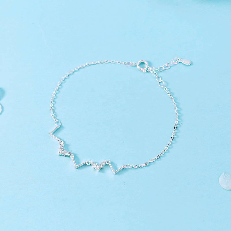 Mới Theo Phong Cách Hàn Quốc Đơn Giản Nhỏ Tươi Kim Cương Bộ Vòng Tay Bạc Lễ Tình Nhân Tặng