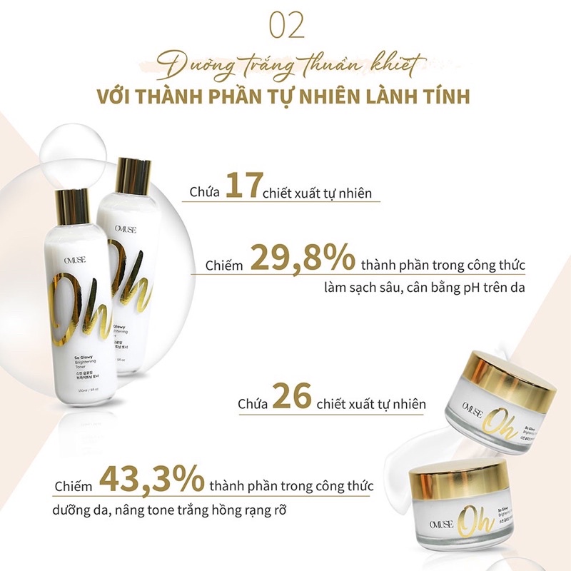 Bộ đôi toner và kem dưỡng trắng mọng nước chống lão hoá Oh so glowy brightening nước hoa hồng kem dưỡng