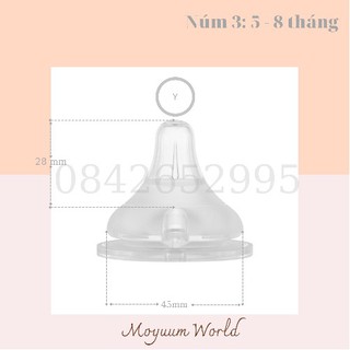 Núm ty bình sữa Moyuum [Chính hãng] đủ size 1 - 4( Thay được vào Pigeon, Lansinoh, MotherK, Avent...)