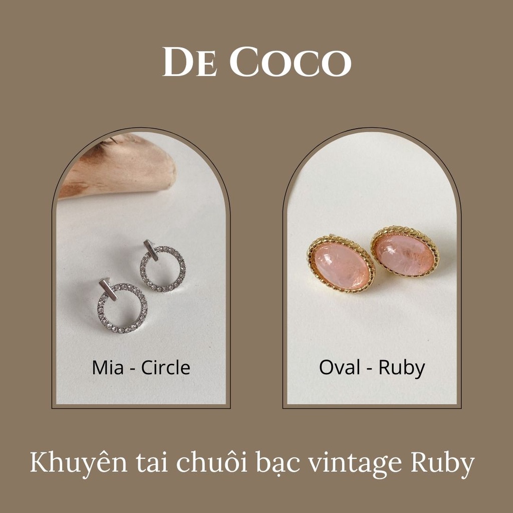 Khuyên tai bông tai oval hồng ruby De Coco