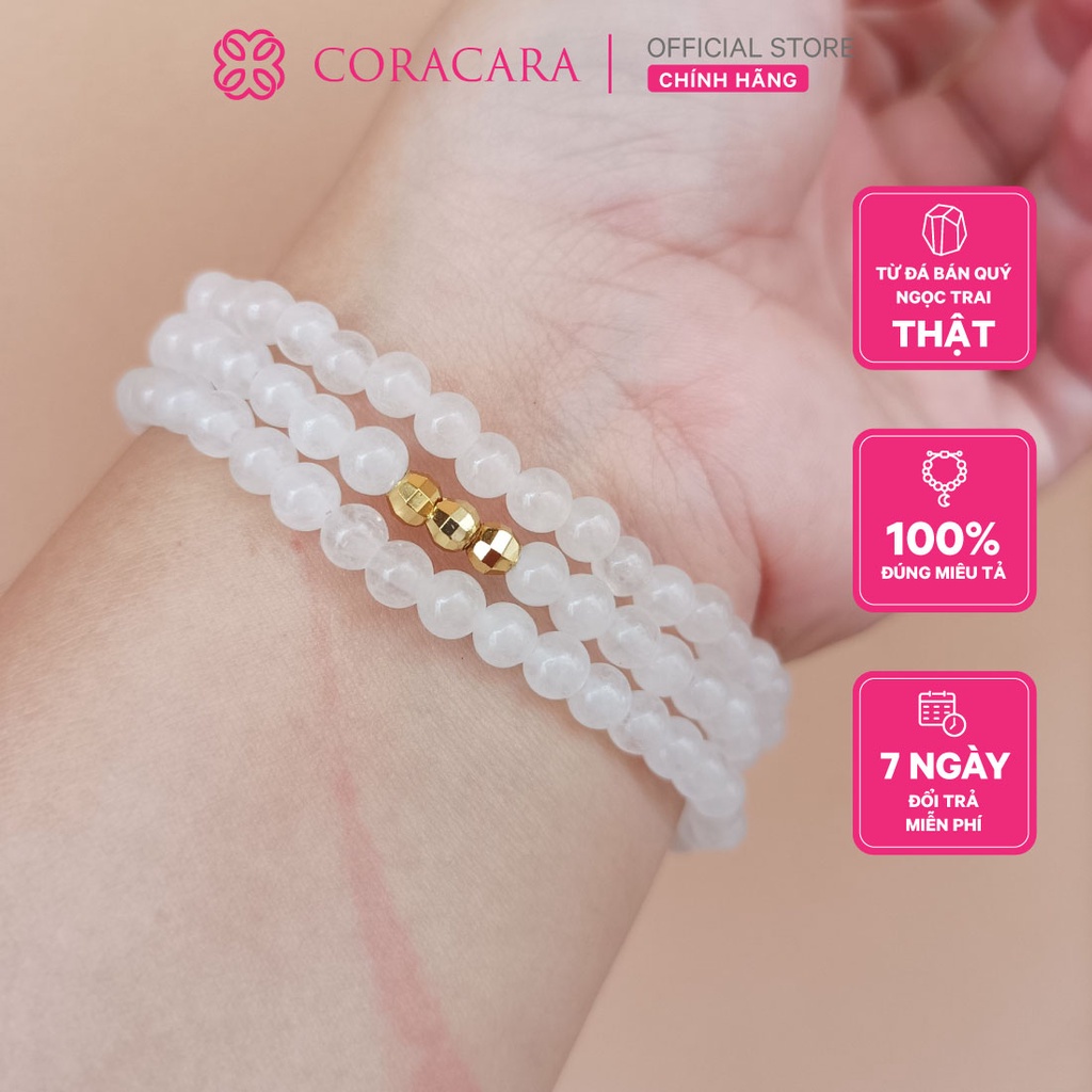 Vòng tay chuỗi đá TA Trắng 4ly mix bi mạ vàng 14k quấn 3 - Clear Quartz 4mm bracelet
