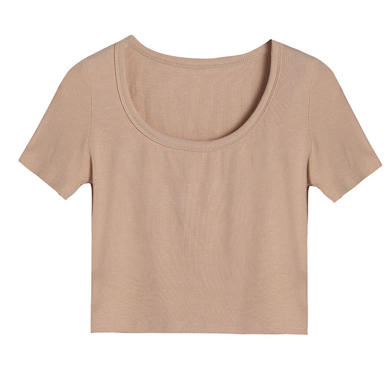 Áo croptop thun cổ u dáng ôm tay cộc, Áo thun cổ vuông tròn ngắn tay