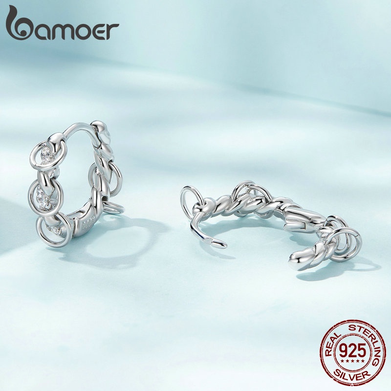 Bông tai Bamoer bạc 925 dạng dây xích thời trang