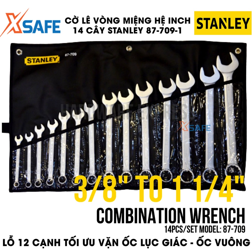 Bộ cờ lê vòng miệng 14 chi tiết STANLEY 87-709-1 thép Chrome Vanadium, nhiều size thông dụng, túi đựng chịu tải cao