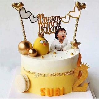Cổng Happy birthday tim da trang trí bánh kem