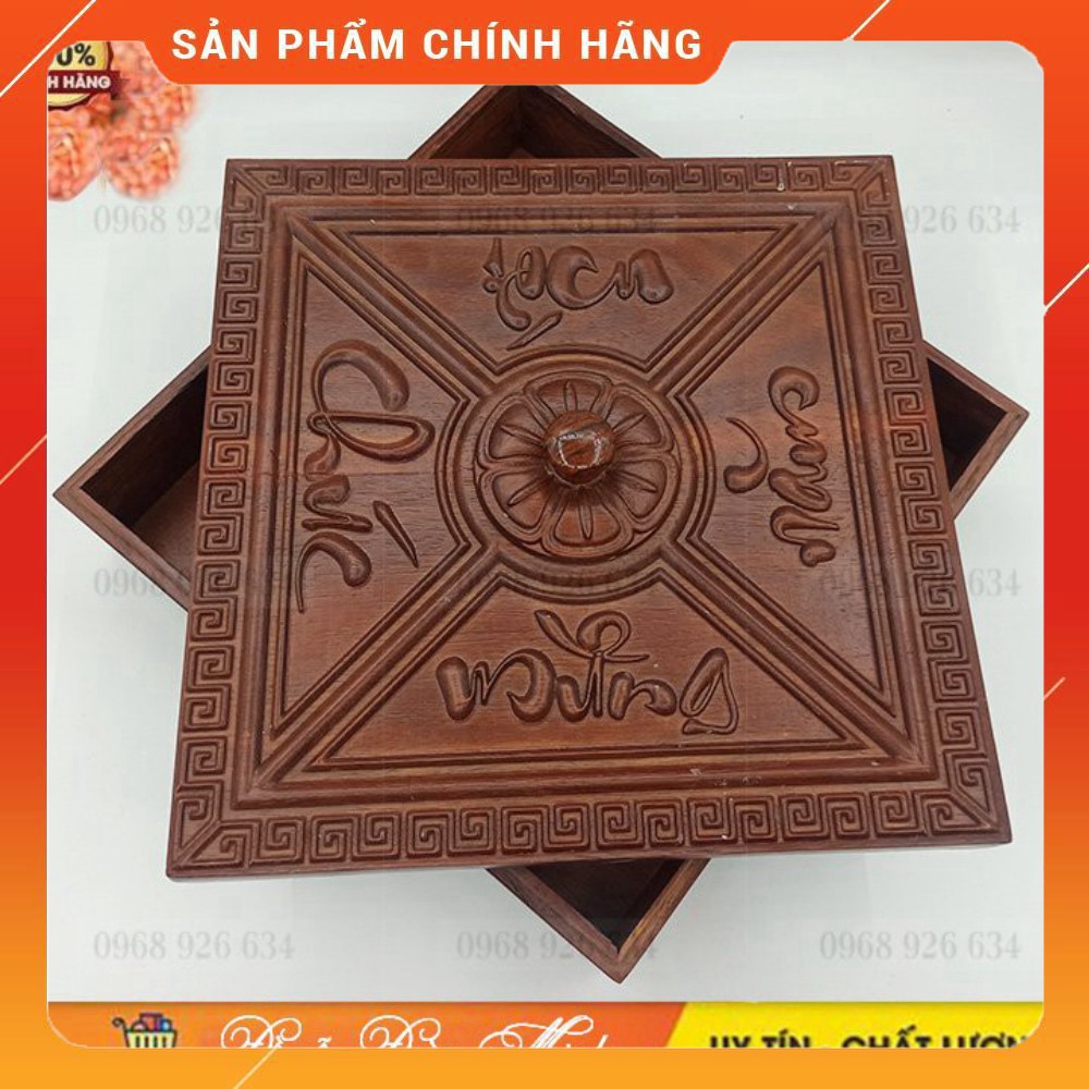 Khay đựng bánh kẹo ngày TếtFREESHIPHộp đựng bánh kẹo Tết bằng gỗ hương trạm khắc Chúc Mừng Năm Mới