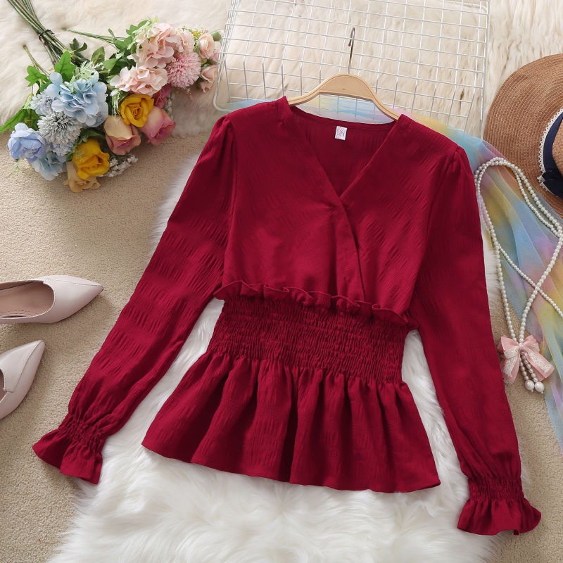 COZOK Áo Sơ Mi Chiffon Tay Dài Ôm Eo Thiết Kế Đơn Giản Cá Tính