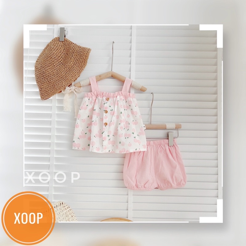 Bộ 2 dây viền màu in quả cúc gỗ cho bé gái xịn đẹp(8-22kg)