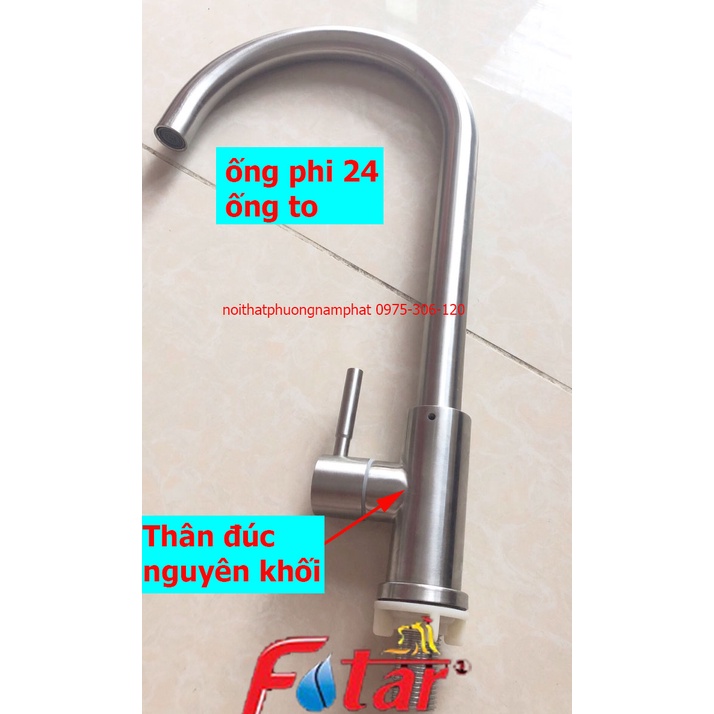 (ỐNG PHI 24 TO NƯỚC MẠNH) INOX 304 N5001 FOTAR xoay 360 độ dùng cho 2 hộc chậu