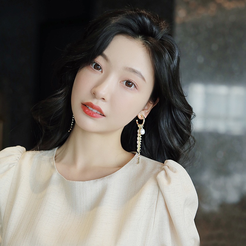 Bông Tai Dạng Chuỗi Dài Hình Chữ C Bằng Bạc 925 Đính Ngọc Trai Và Kim Cương Thời Trang Cho Nữ