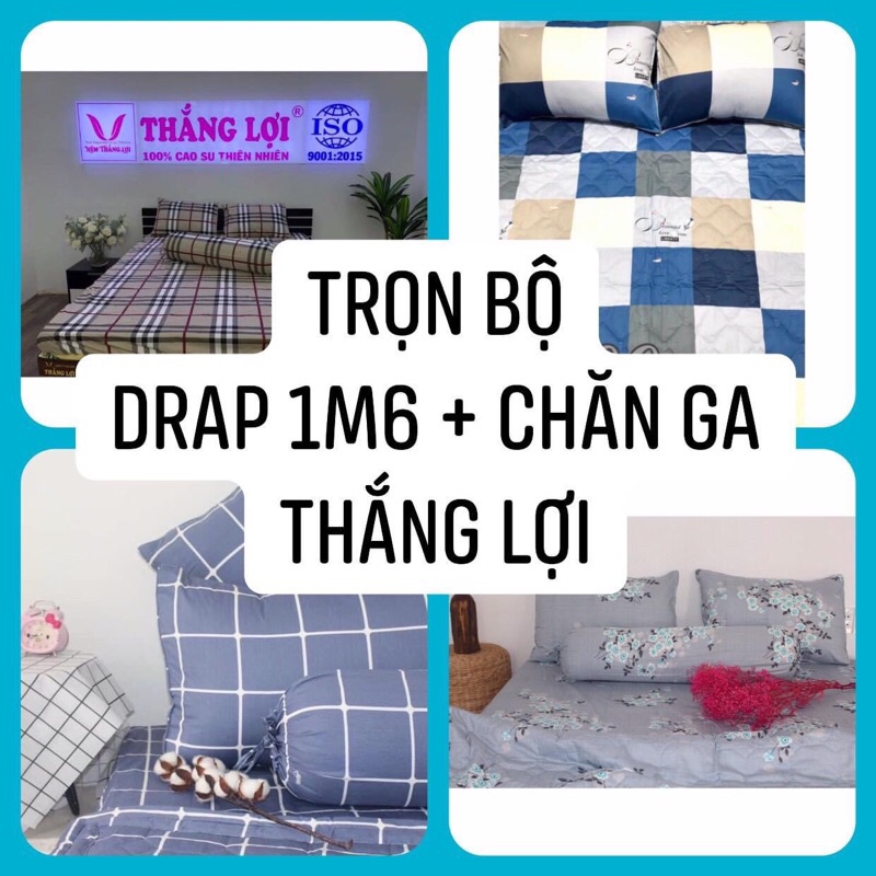 Drap 1m6 + CHĂN Thắng Lợi chính hãng, ga trãi giường 1m6 + mền chần gòn cao cấp có in logo (5 món)