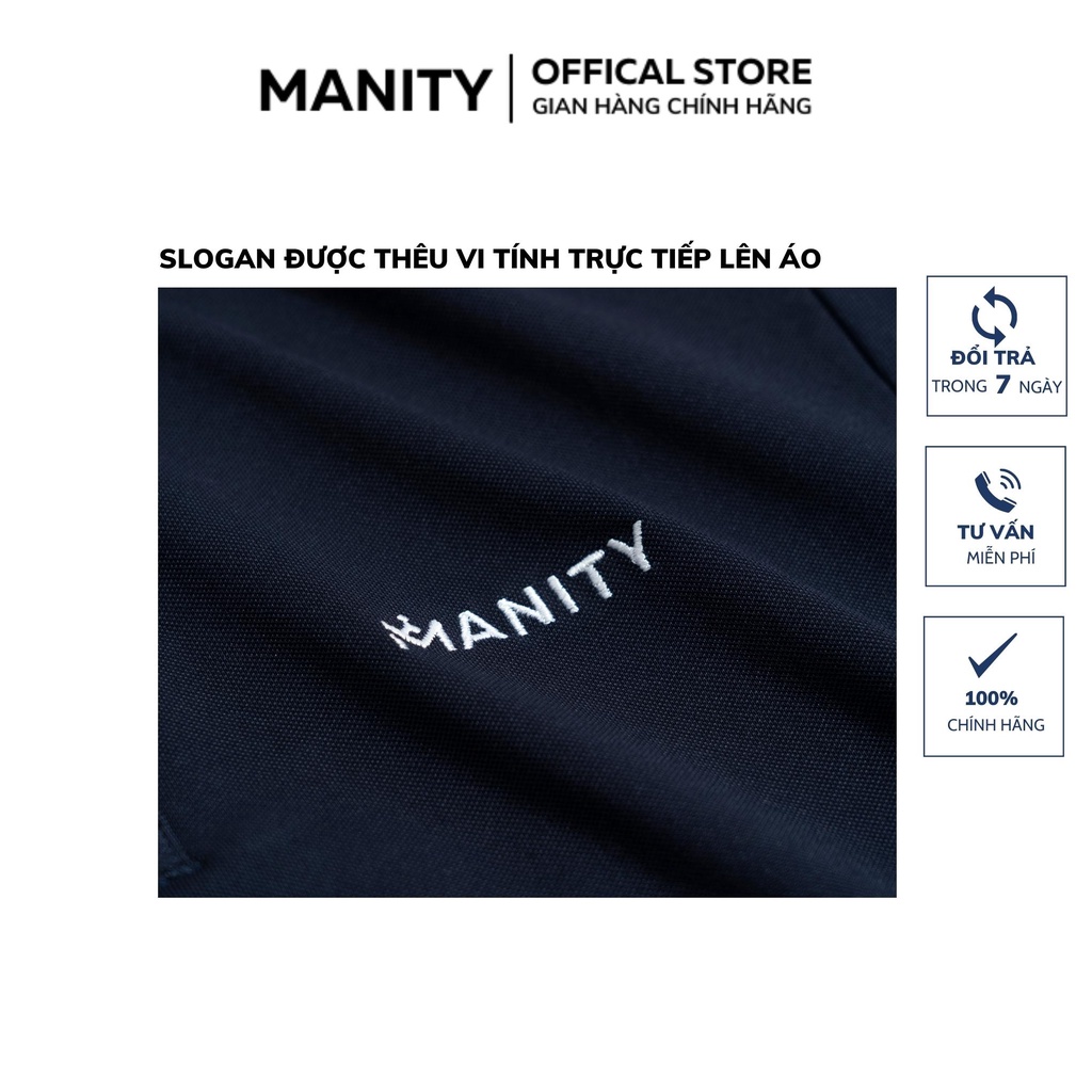 Áo Polo nam MANITY tím than phối cổ trắng thêu logo vải cá sấu Cotton xuất khẩu, chuẩn form, sang trọng - PLM006