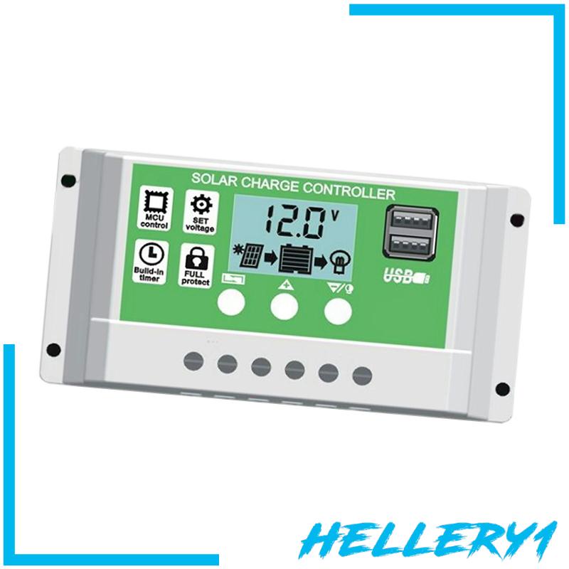 [Hellery1] Bộ Điều Khiển Sạc Pin Năng Lượng Mặt Trời 12V / 24V LCD Hai Cổng USB