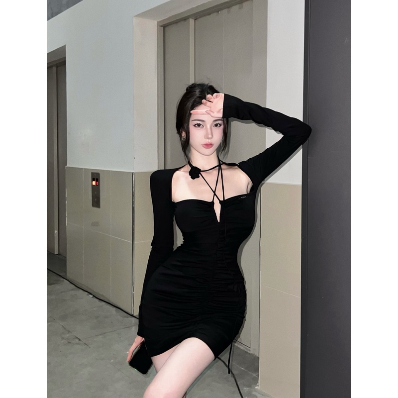 Đầm Ôm Dáng In Hoa Hồng Phối Dây Gợi Cảm Dành Cho Nữ