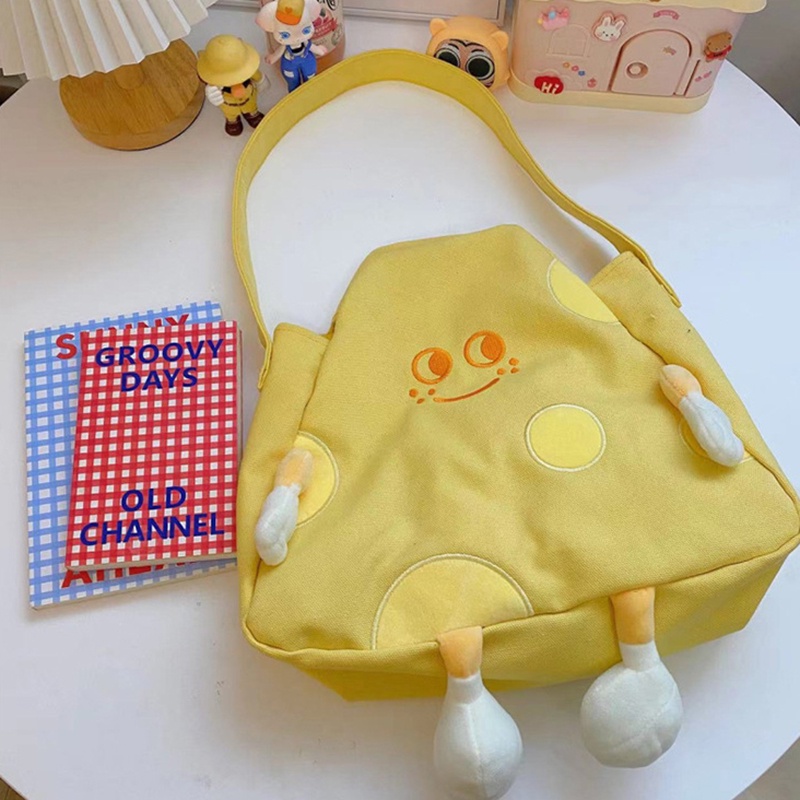 IELGY Túi đeo vai IELGY bằng canvas màu vàng sức chứa lớn dễ thương dành cho nữ