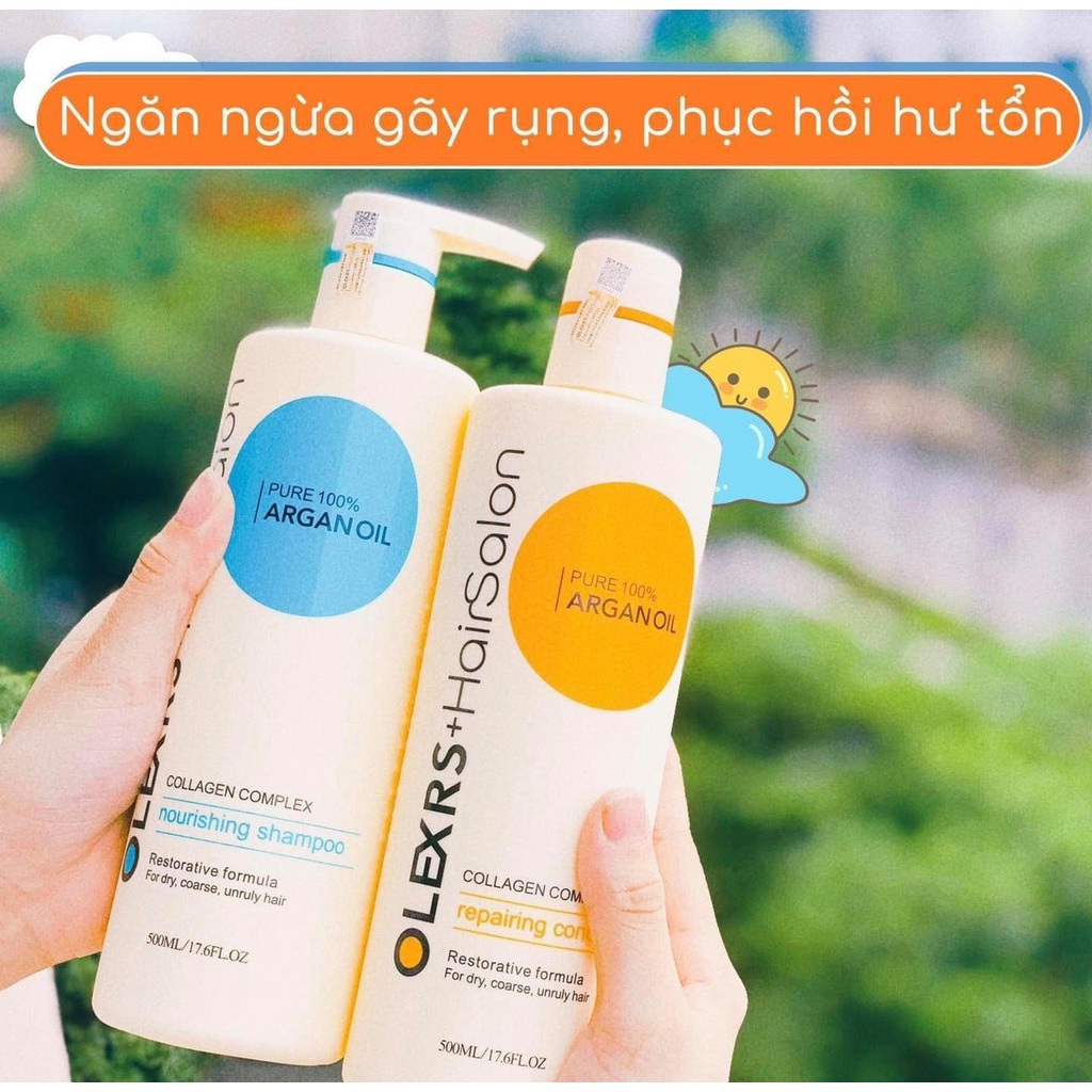 Cặp Dầu Gội Xả Olexrs Argan Oil Collagen Hair Salon 500ml Cho Tóc Khô Hư Tổn