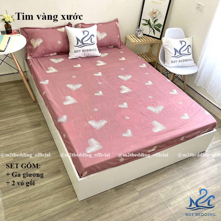 Ga giường Cotton 3D và 2 vỏ gối M2T Bedding, drap bọc nệm phong cách Hàn Quốc đủ size m2/m6/m8 bo chun | WebRaoVat - webraovat.net.vn