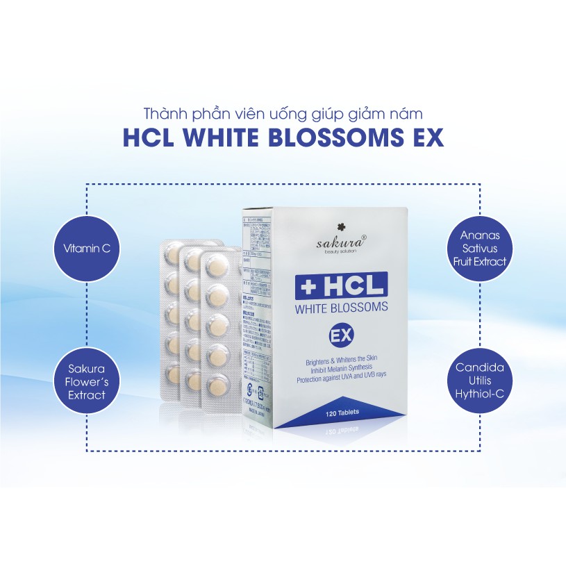 Sakura HCL White Blossoms EX - Viên uống đẹp da, giảm nám chuyên sâu giúp da trắng sáng đều màu, chống lão hoá -120 viên | BigBuy360 - bigbuy360.vn