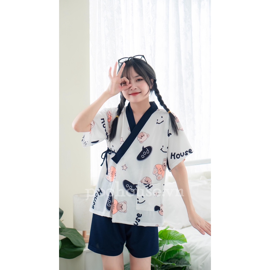 Combo Cá mập-Gấu Boo - Pijama kimono ngủ chất liệu cotton, đồ ngủ kimono đồ ngủ kiểu Nhật bản - Poohouse Pyjama | BigBuy360 - bigbuy360.vn