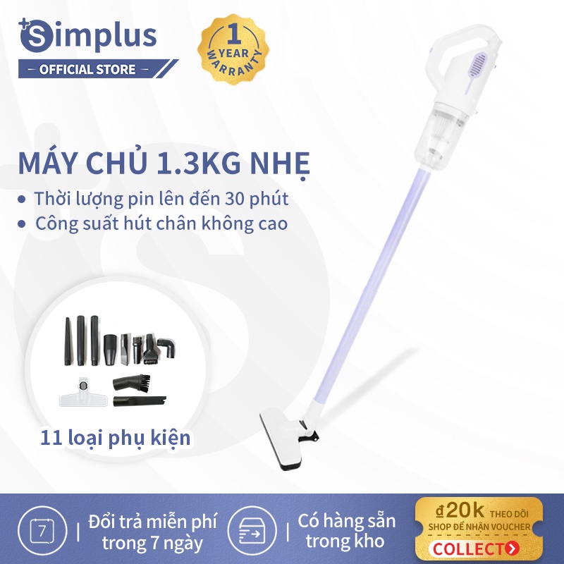 Máy hút bụi Simplus không dây nhỏ gọn tiện lợi lực hút mạnh 9000PA dễ dàng hút lông thú cưng