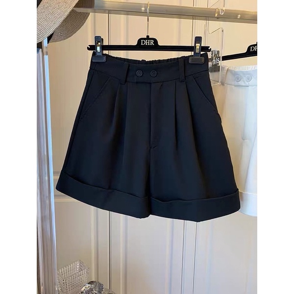 Quần short cạp cao chun sau 2 khuy KH125, quần đùi nữ ống rộng lưng cao gập gấu trẻ trung cho nữ
