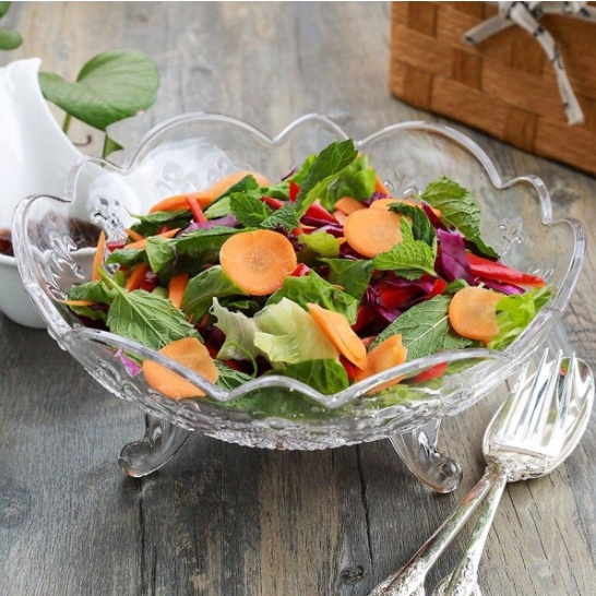 Dĩa 3 Chân Thủy Tinh Cao Cấp Đựng Hoa Quả, Chân Trâu, Trộn Salat Tiện Lợi