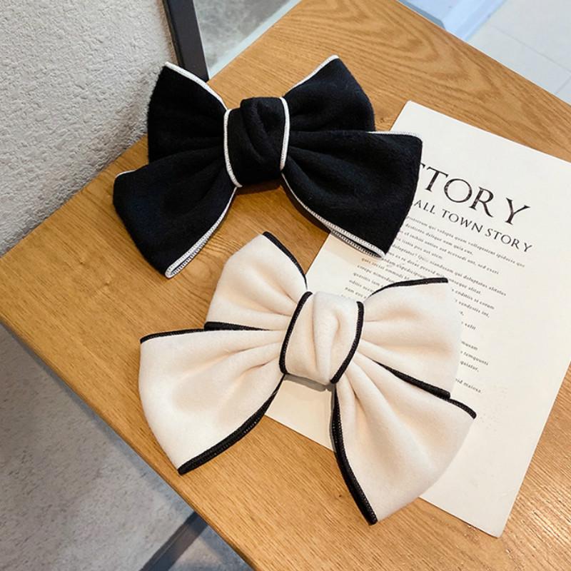 Elegant Retro Black and White Big Bow Hair Clip Cute Fabric Top Clip Fashion Korean Hair Accessories